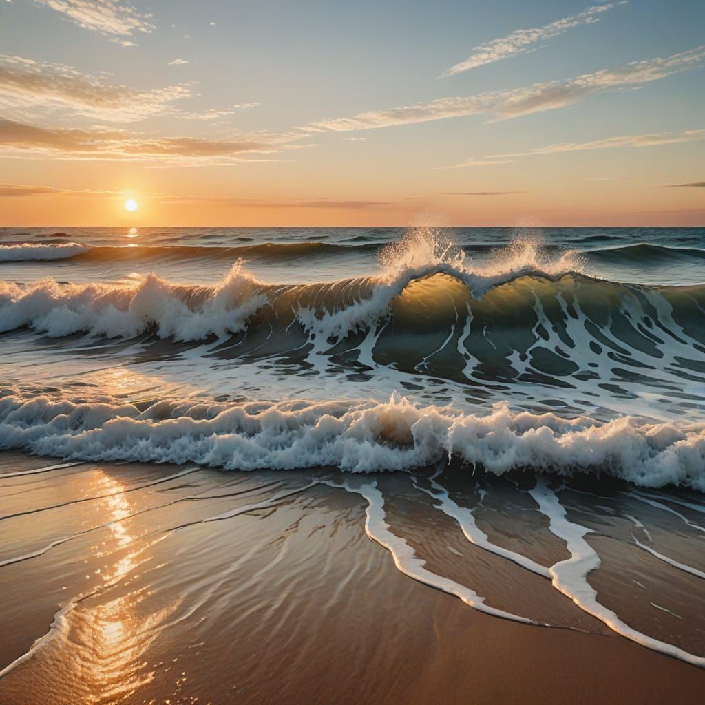 Golden Waves Crashing in Dreamy Watercolor Style