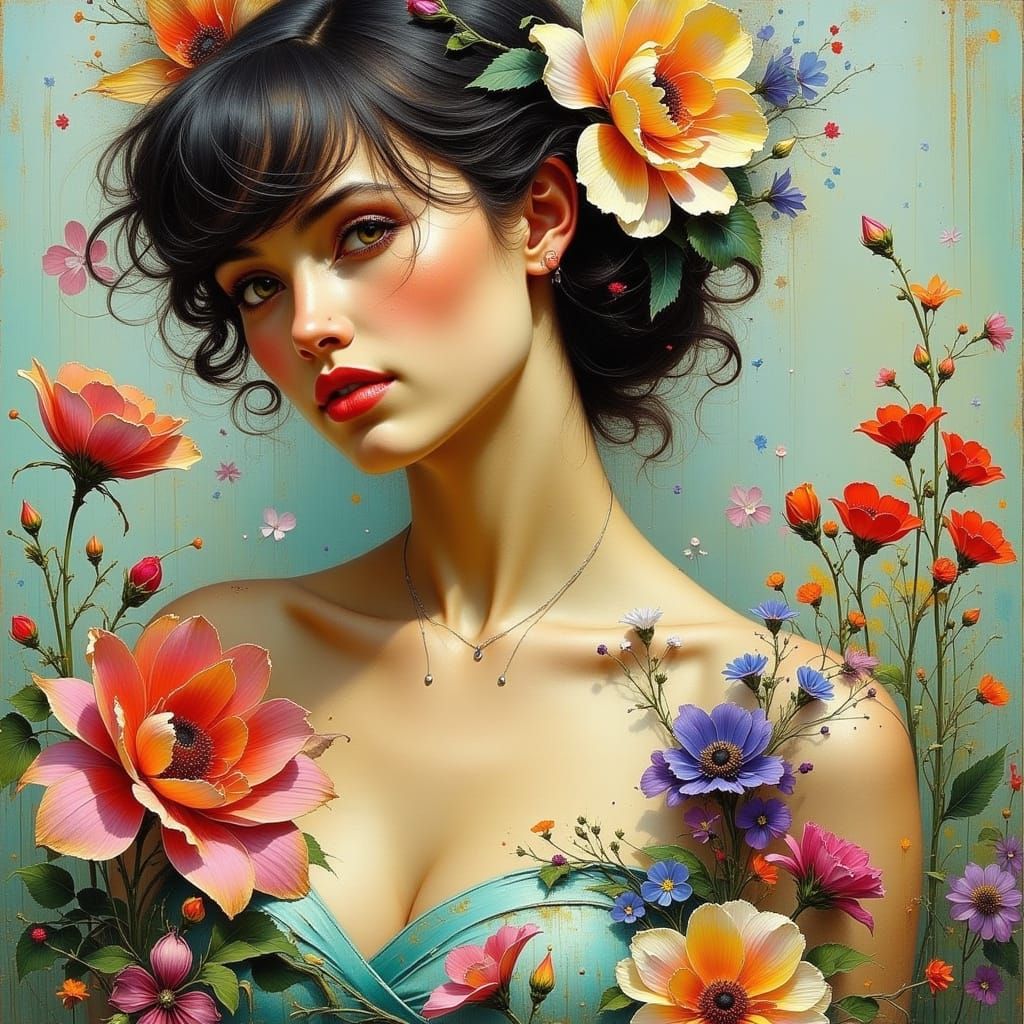 Beautiful Woman Surrounded by Flowers