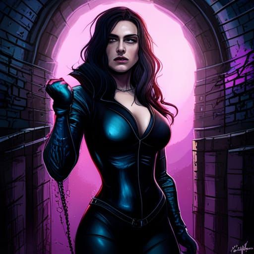 Yennefer in Latex: Graffiti Art in Dark Dungeon