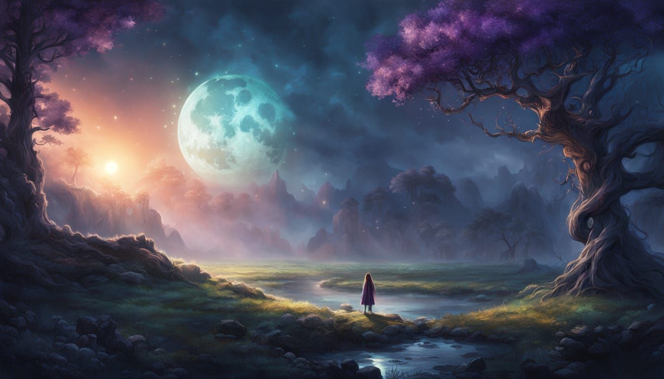 Mystical Forest Clearing With Seer and Magical Fire