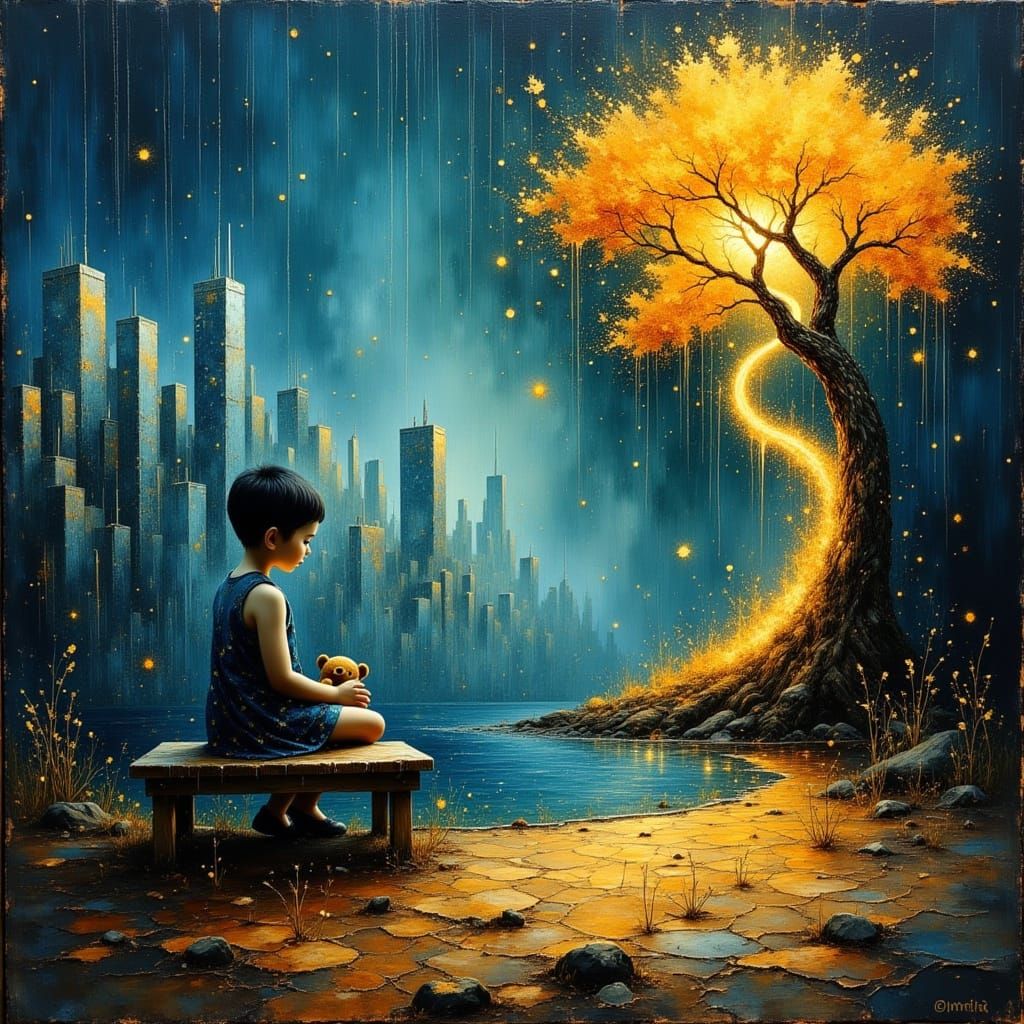 Magical Oil Painting of Child Reading Enchanted Storybook