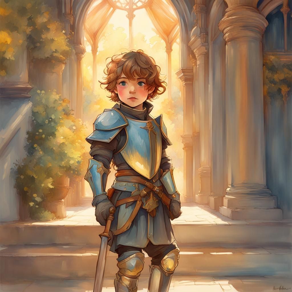 Cute Knight in Training: Alphonse Mucha Style