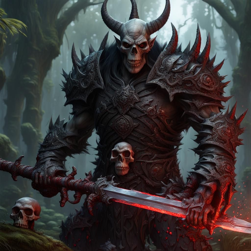 Troll Death Knight in Jungle on Skull Pile