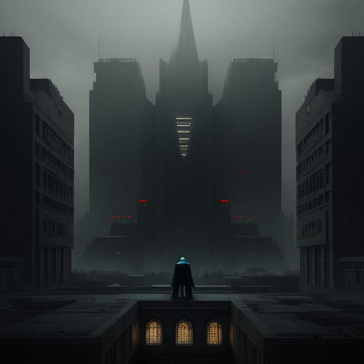Ruthless Leader surveying a Decaying Metropolis in a Totalit...