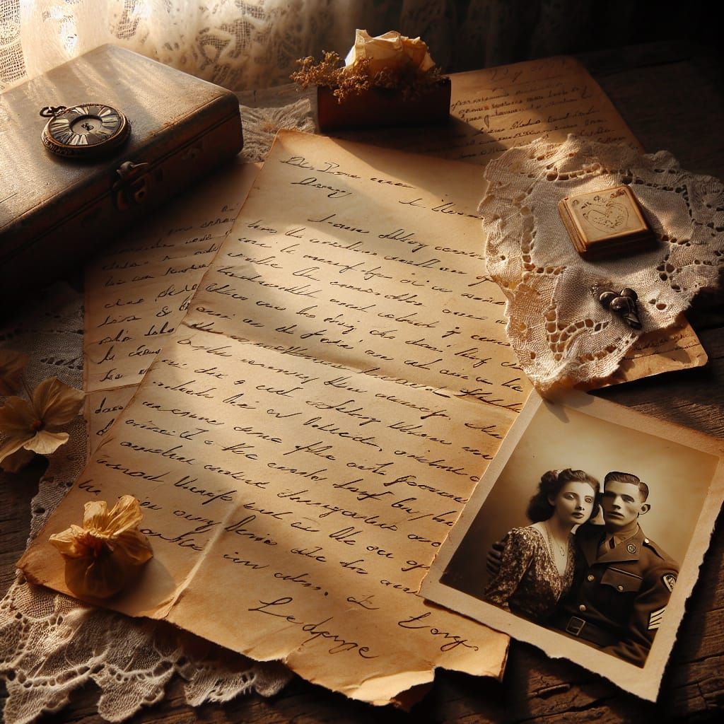 Romantic Wartime Letter from the Past, Warmly Lit by Late Af...