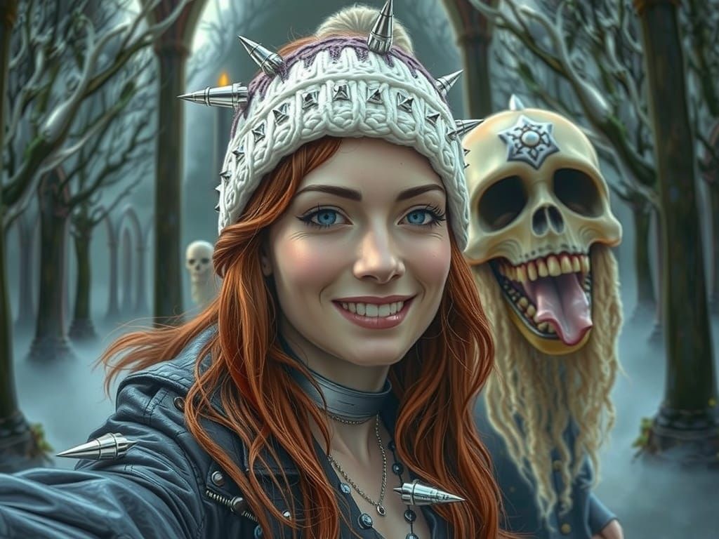 Gothic Horror Pinhead-Inspired Woman in Leather Jacket