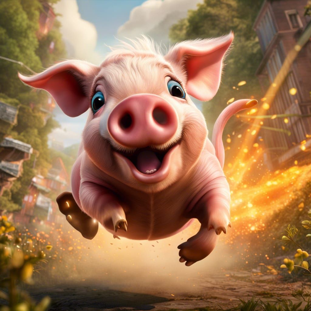 Joyful Pig Jumping: Photorealistic Digital Art