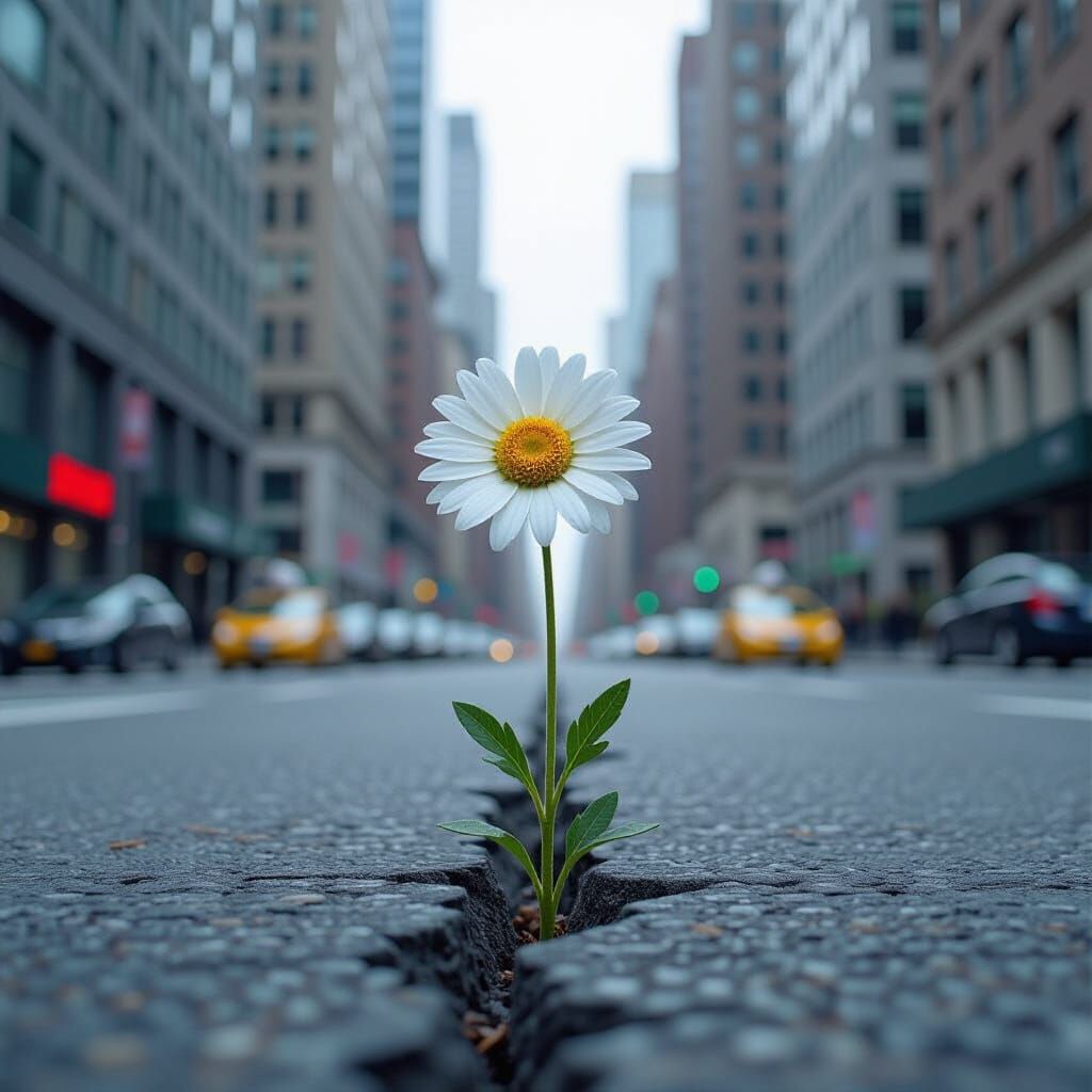 Daisy Growing in City Street, Realistic Rendering
