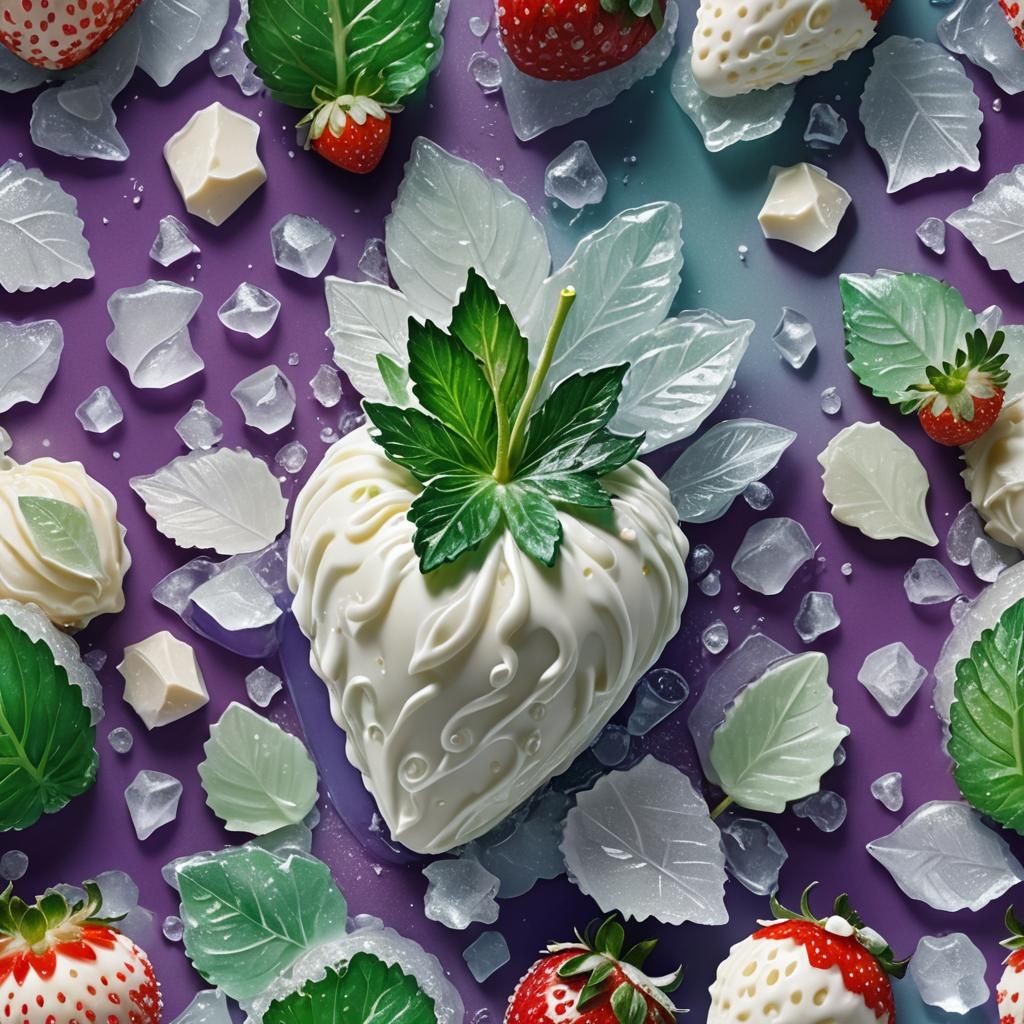 Glistening White Chocolate Strawberry with Ice Leaves