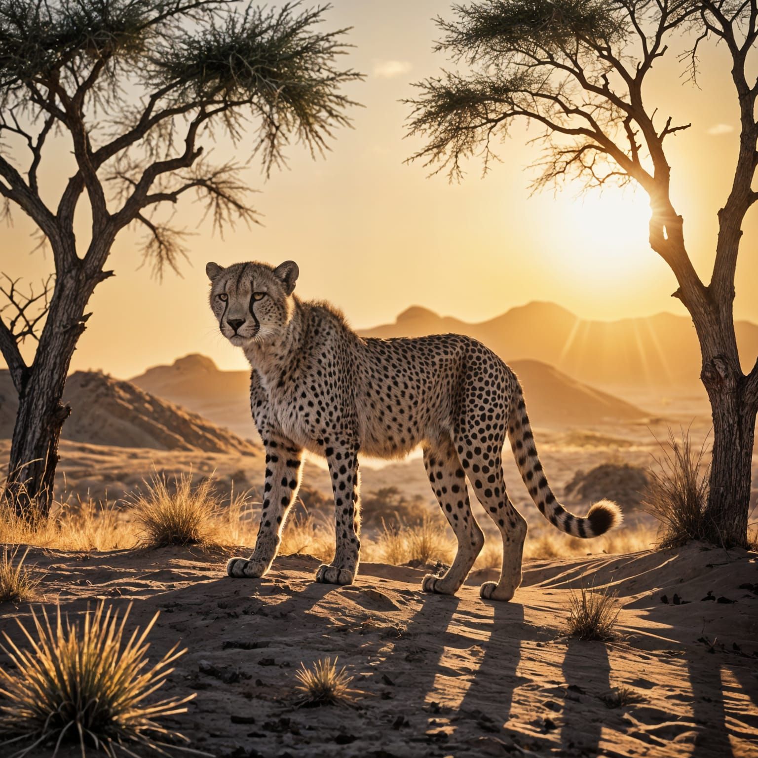 Cheetah on Sahara Hilltop at Sunset Wildlife Photo