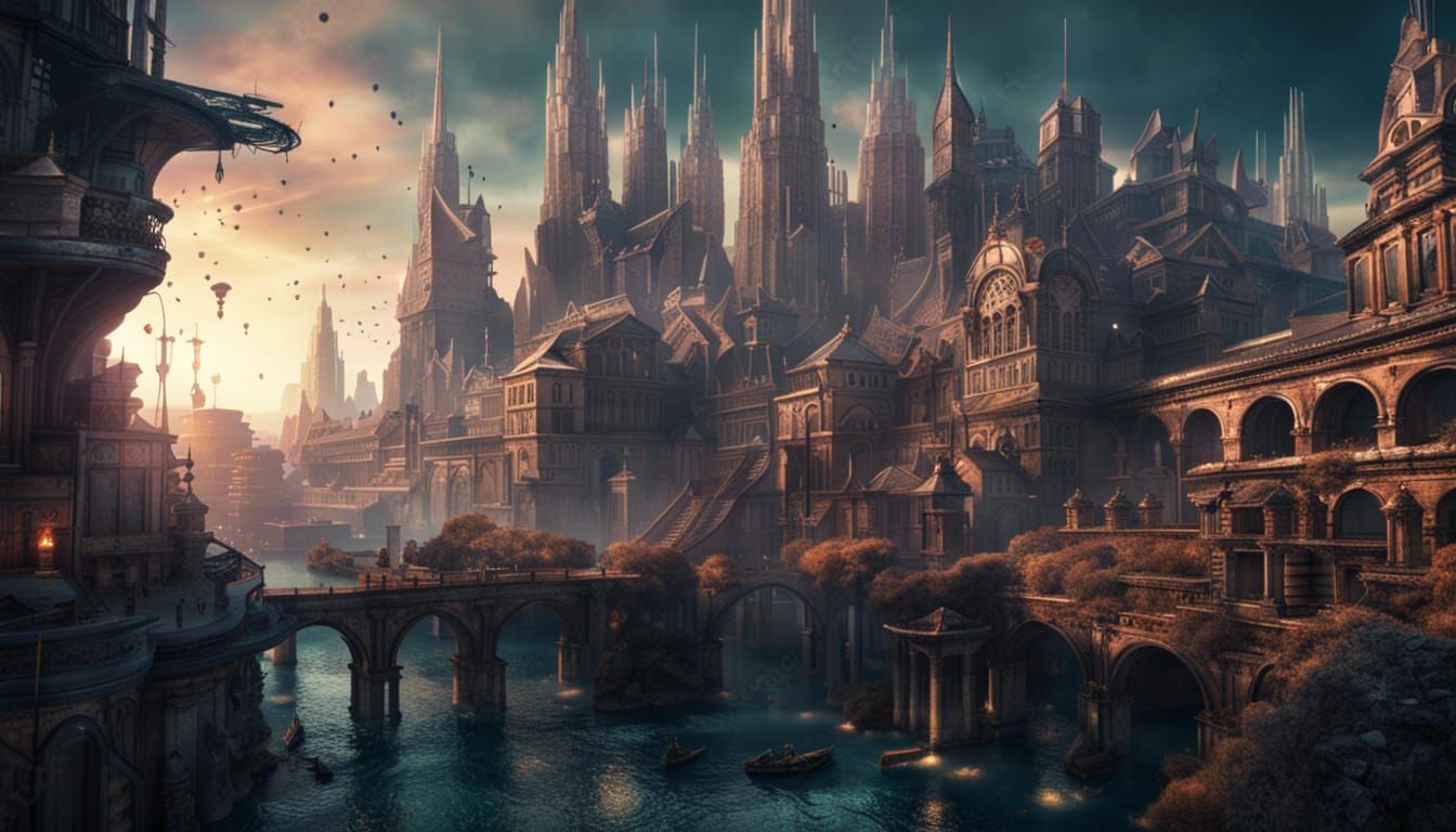 Epic Fantasy Cityscape in Matte Painting Style