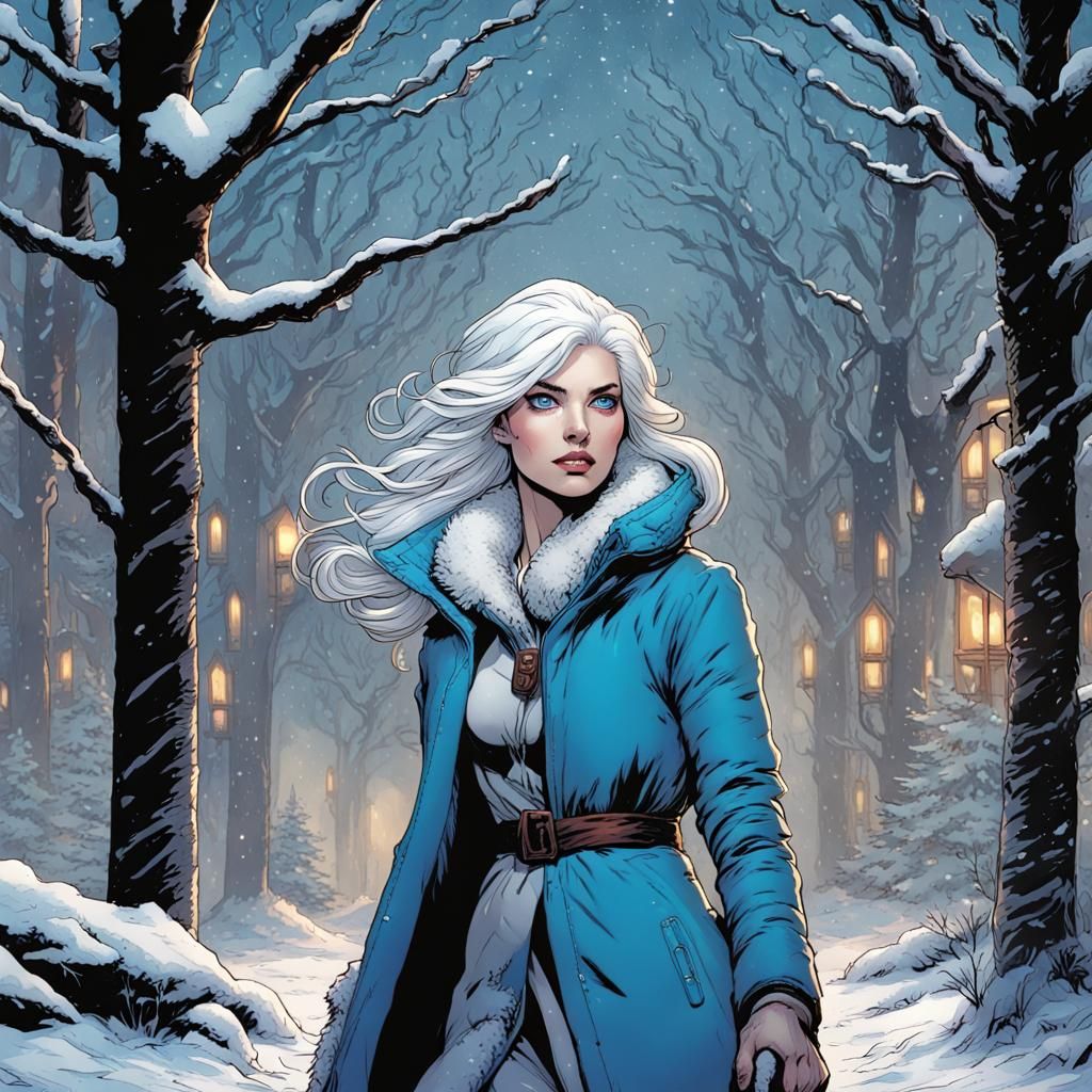 Winter Woman in Comic Book Art Style