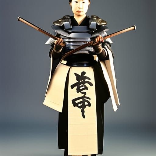 Young Japanese Woman as Female Samurai in Armor