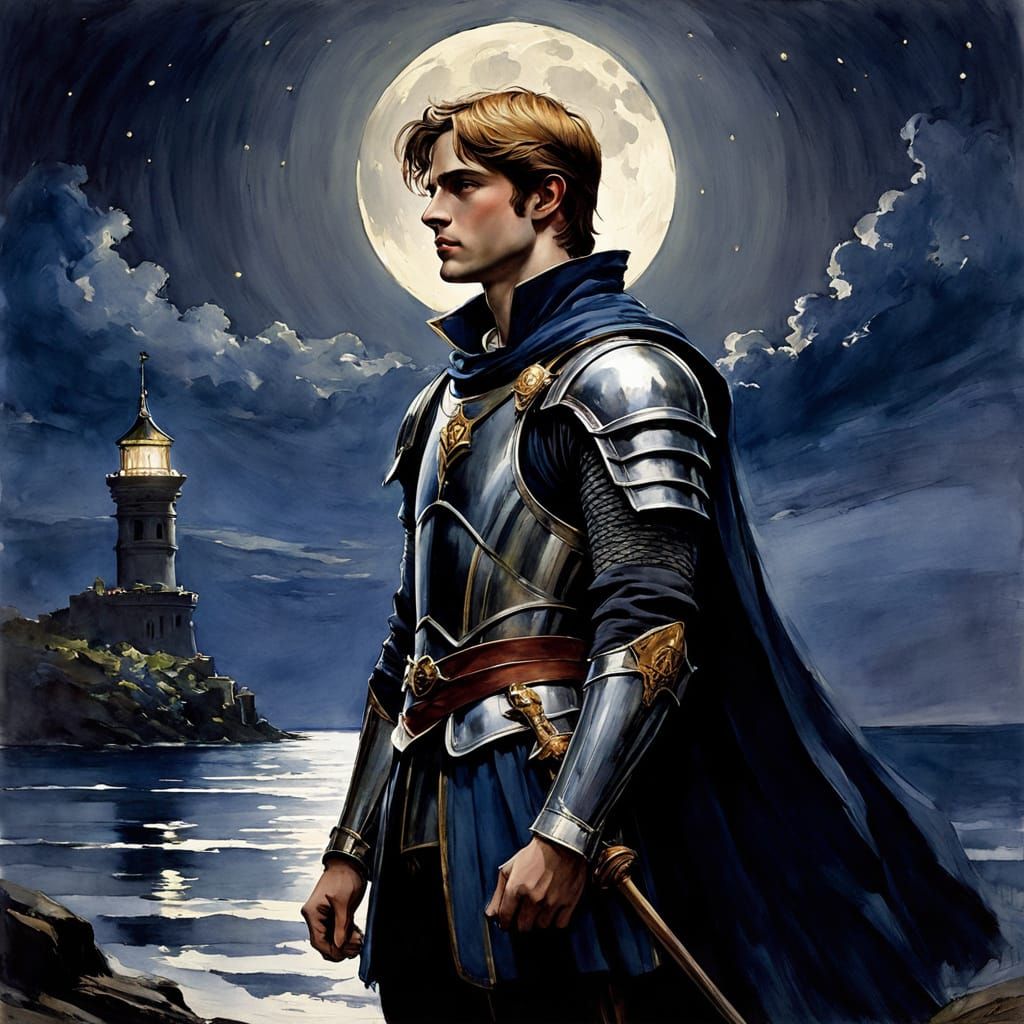 Captive Prince by Moonlight in Watercolor