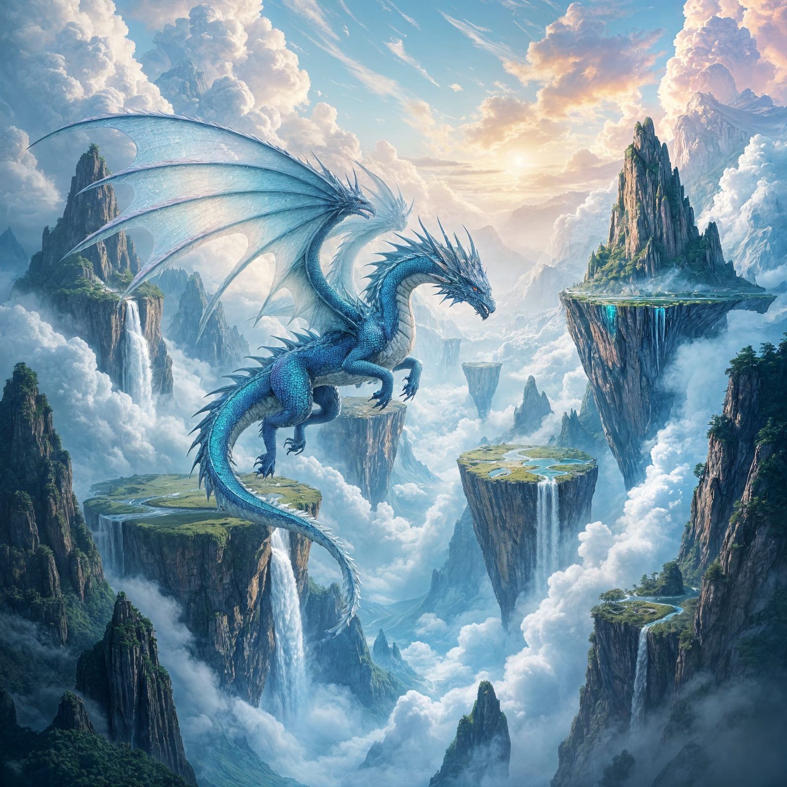 Crystal Dragon Soars Above Floating Islands