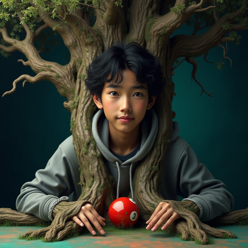 Majestic Ancient Tree with a Young Man's Face, Twisted Branc...