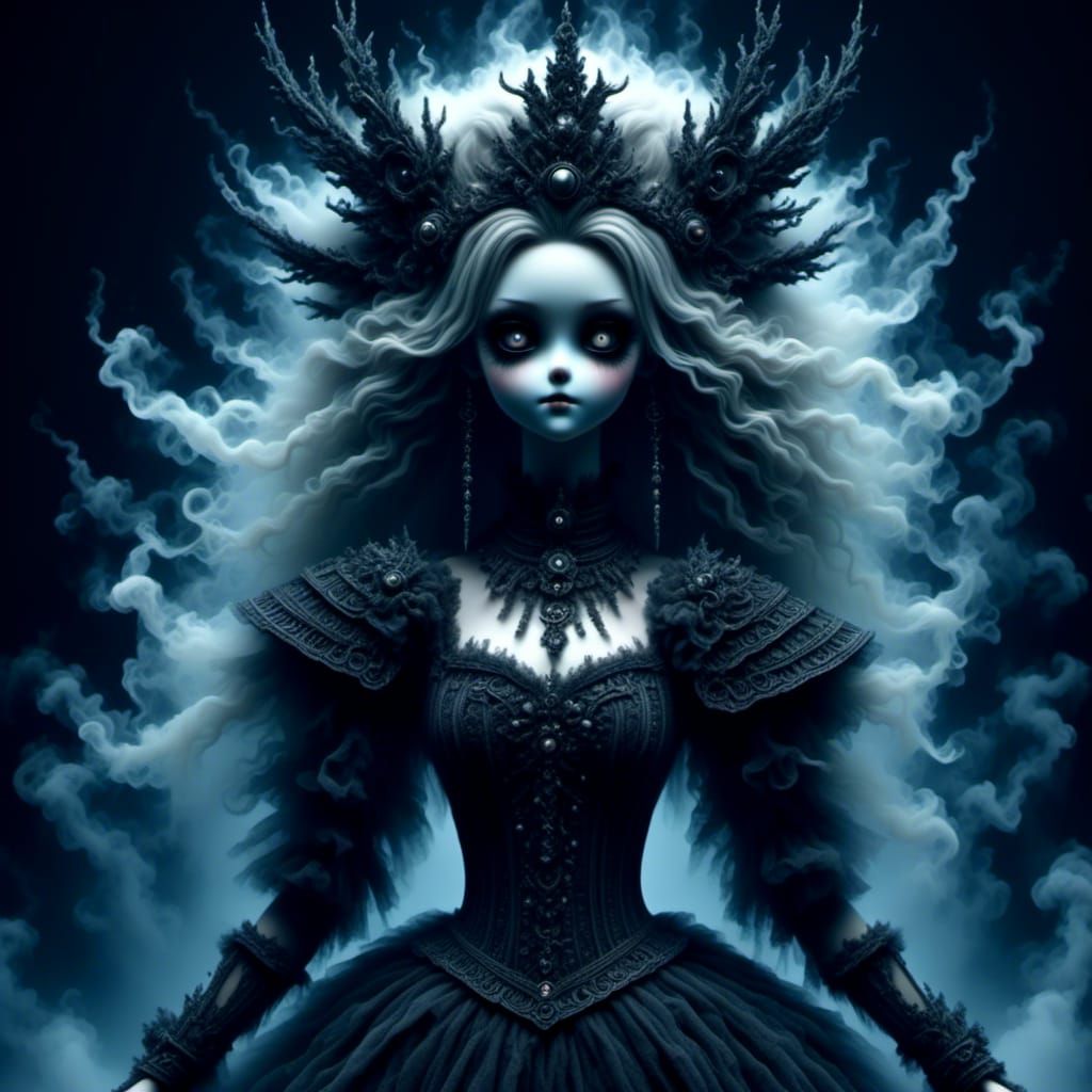 Gothic Ghost Girl Ballerina Surrounded by Smoke