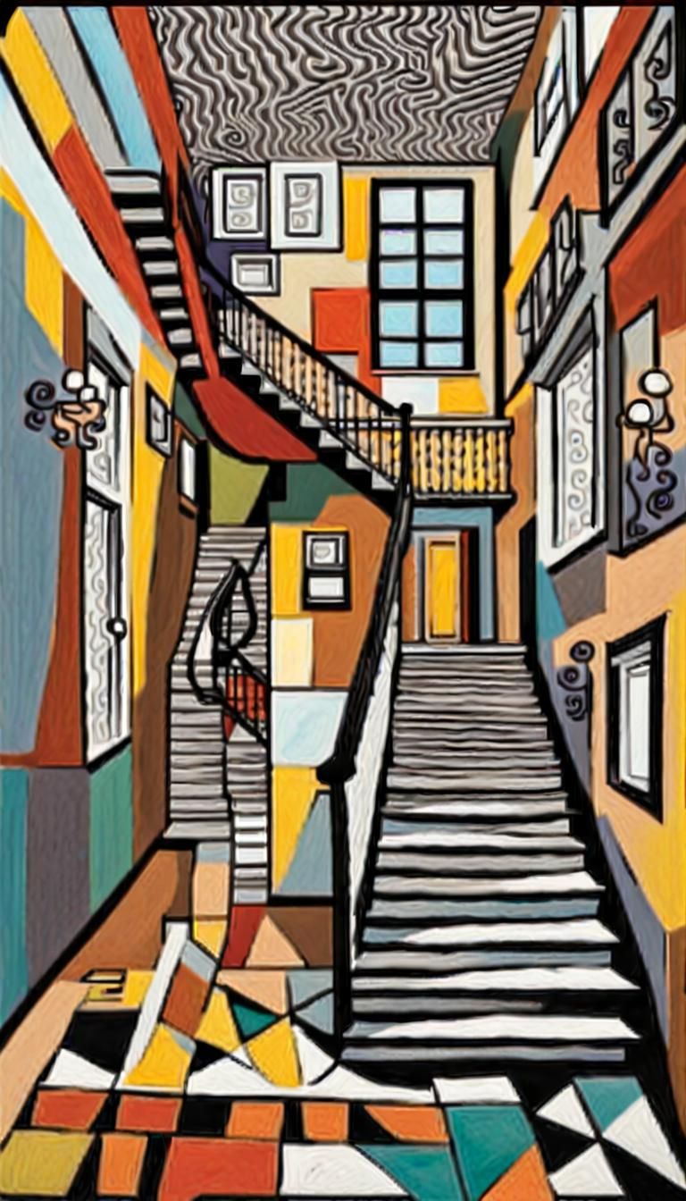 Escher and Picasso Optical Illusion in Cubist Style