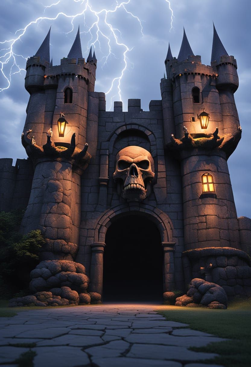 Castle Grayskull at Night with Lightning