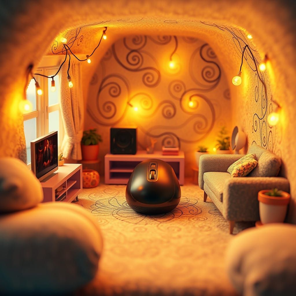 Whimsical Computer Mouse in Vibrant 3D Landscape with Intric...