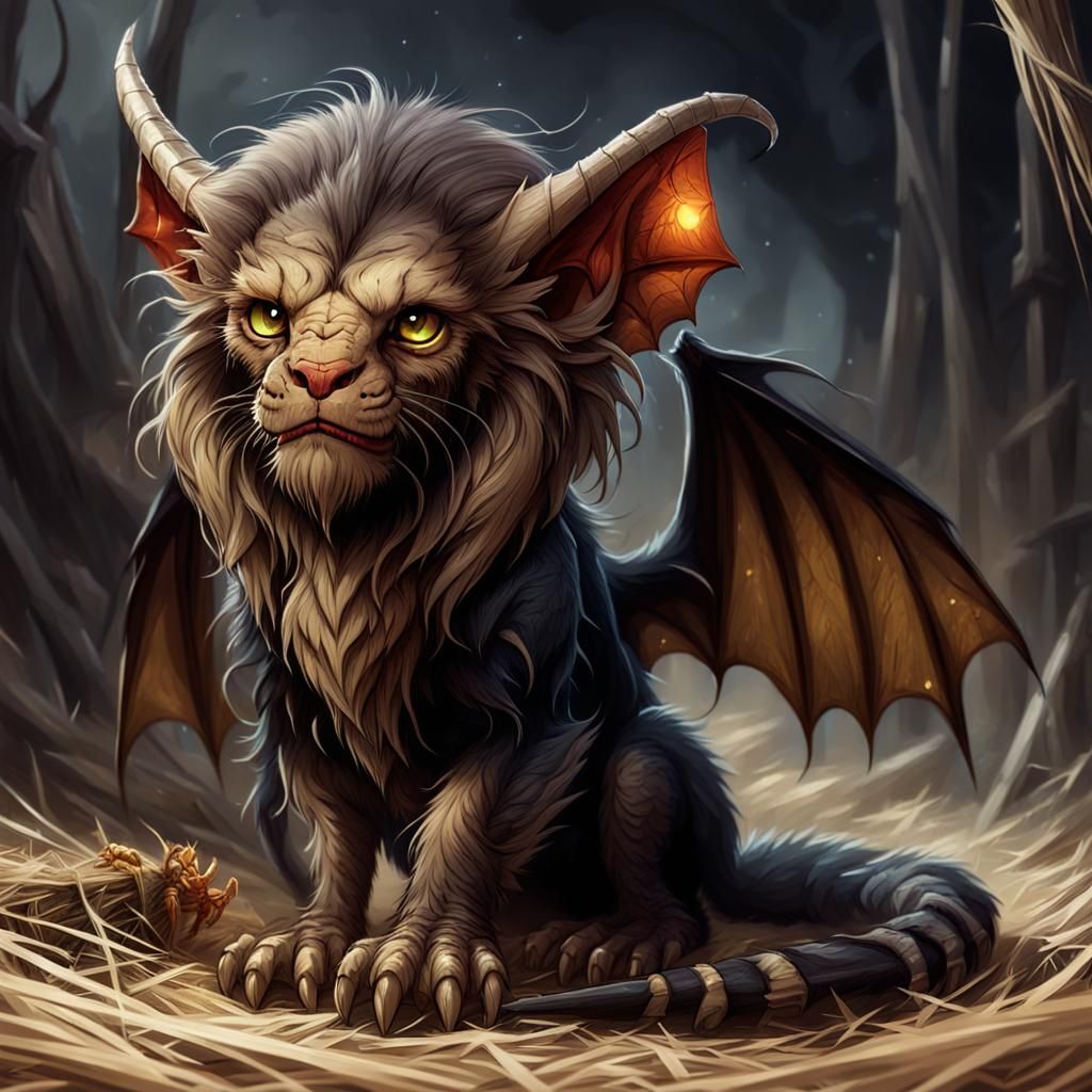 Baby Manticore Hiding, Fantasy Concept Art