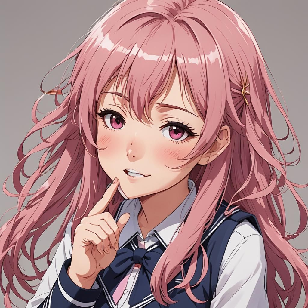 Anime Girl Winking with Pink Hair