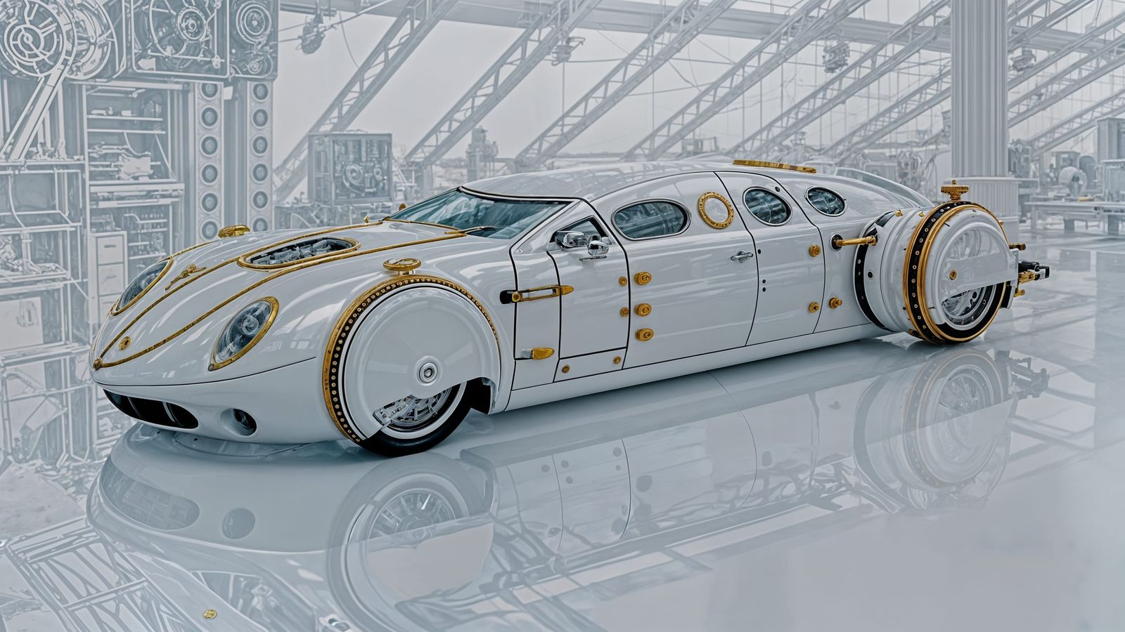 Elegant Steampunk Limousine in a Vintage Workshop