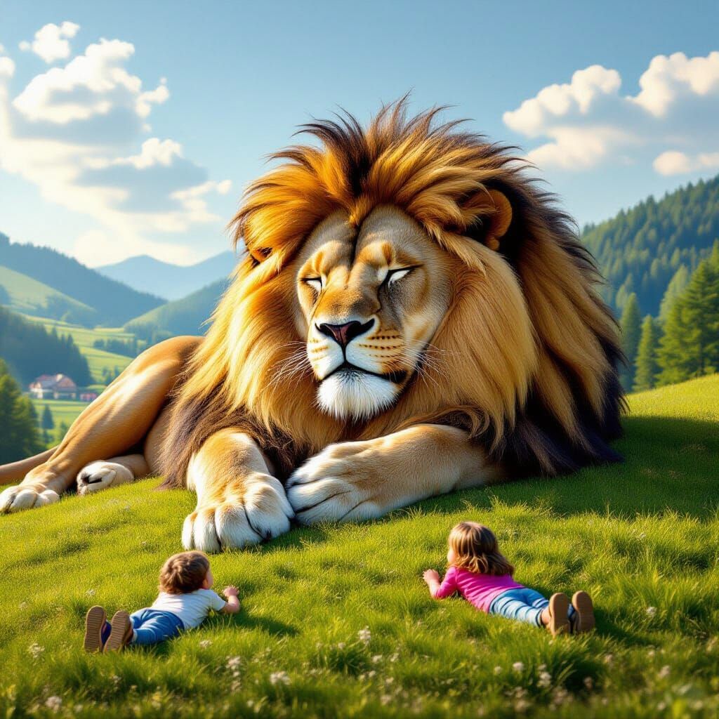 Gigantic Fluffy Lion Sleeps Peacefully in Epic Fantasy Lands...