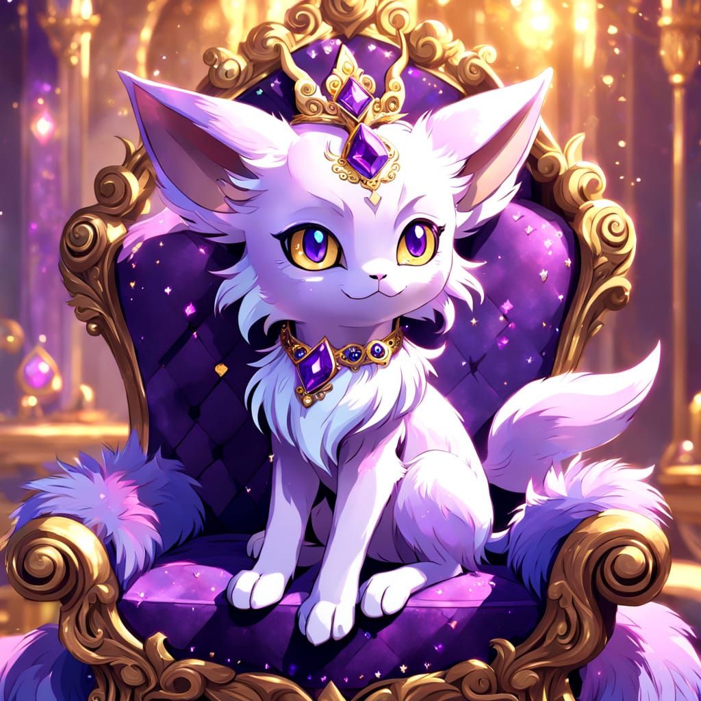 Cute Espeon with Tiara on Throne, Anime Style