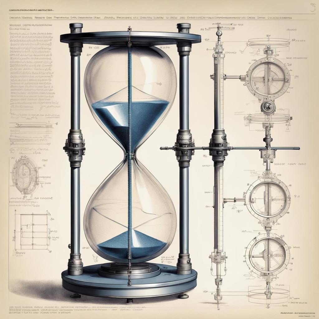 Mechanical Hourglass Schematic Diagram in Photorealistic Sty...