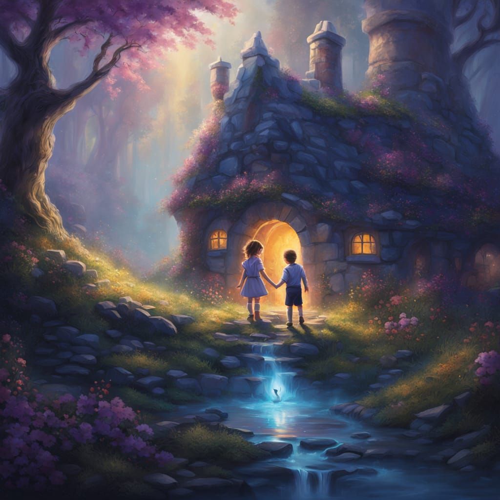 Whimsical Children Slide Through a Rabbit Hole in a Vibrant ...