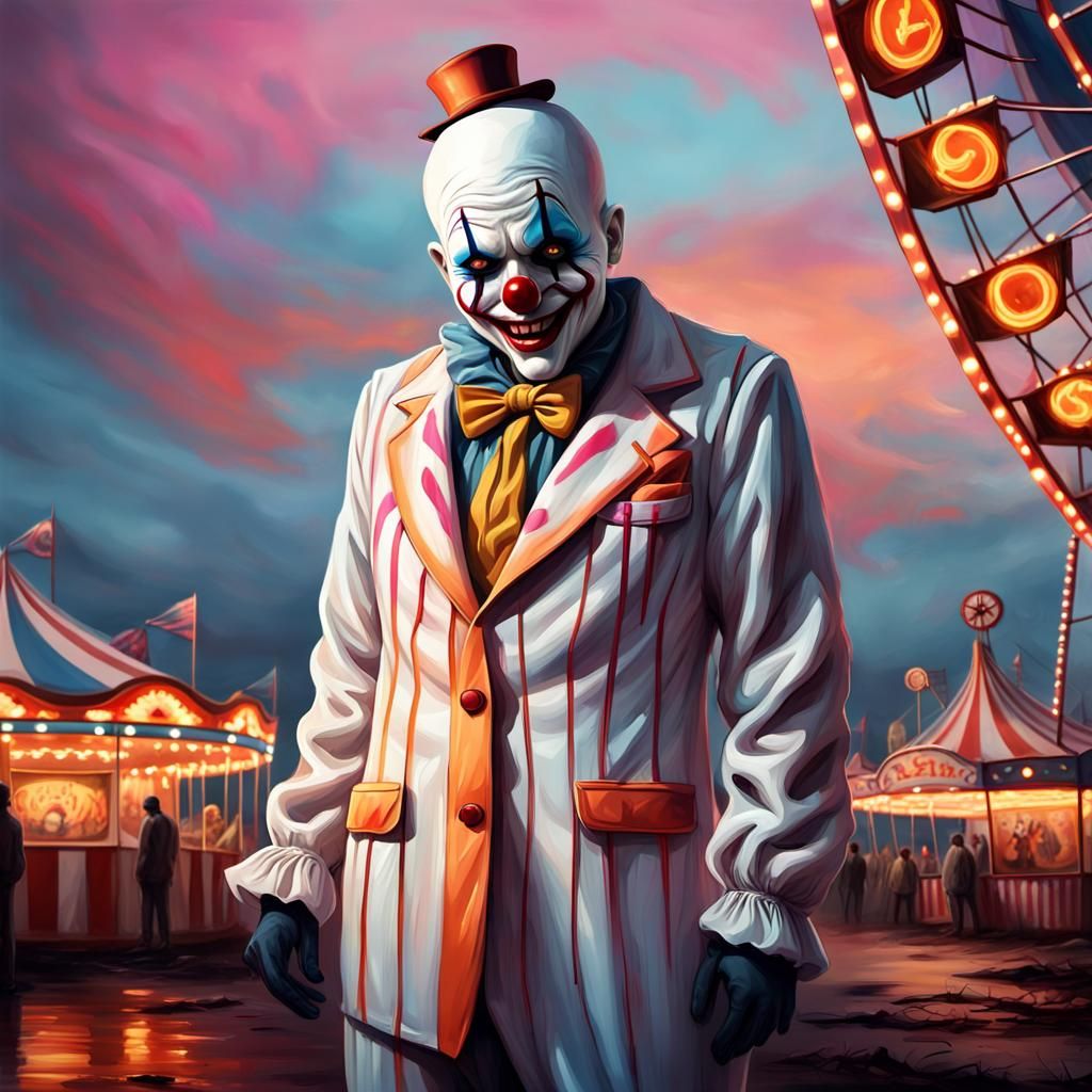 Ghostface Clown Hybrid in Abandoned Carnival