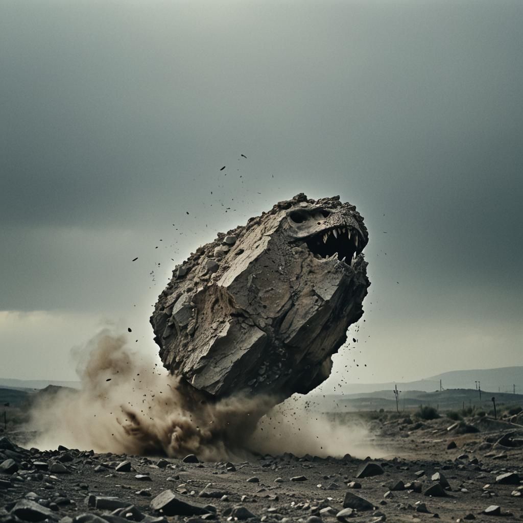 Cinematic Image of Rock Disintegrating into Dust