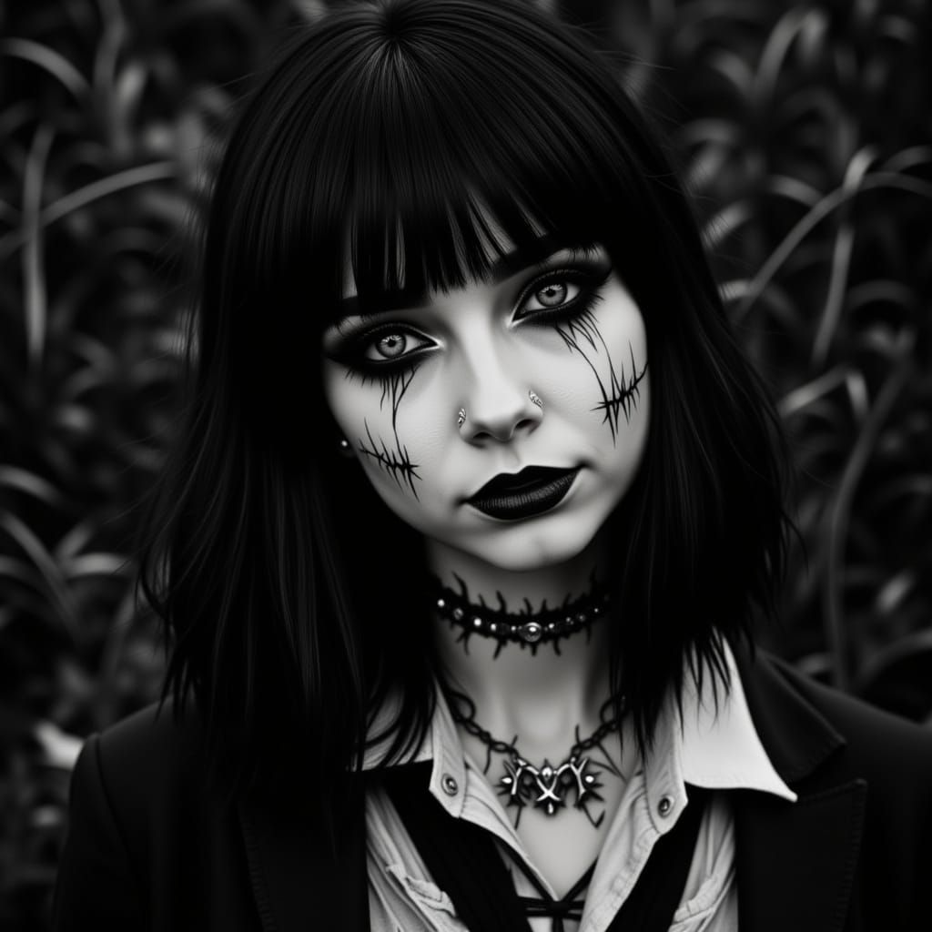 Gothic Woman with Death Metal Logo Overlay