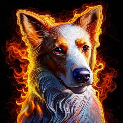 Hyperrealistic Glowing Glass Border Collie Statue