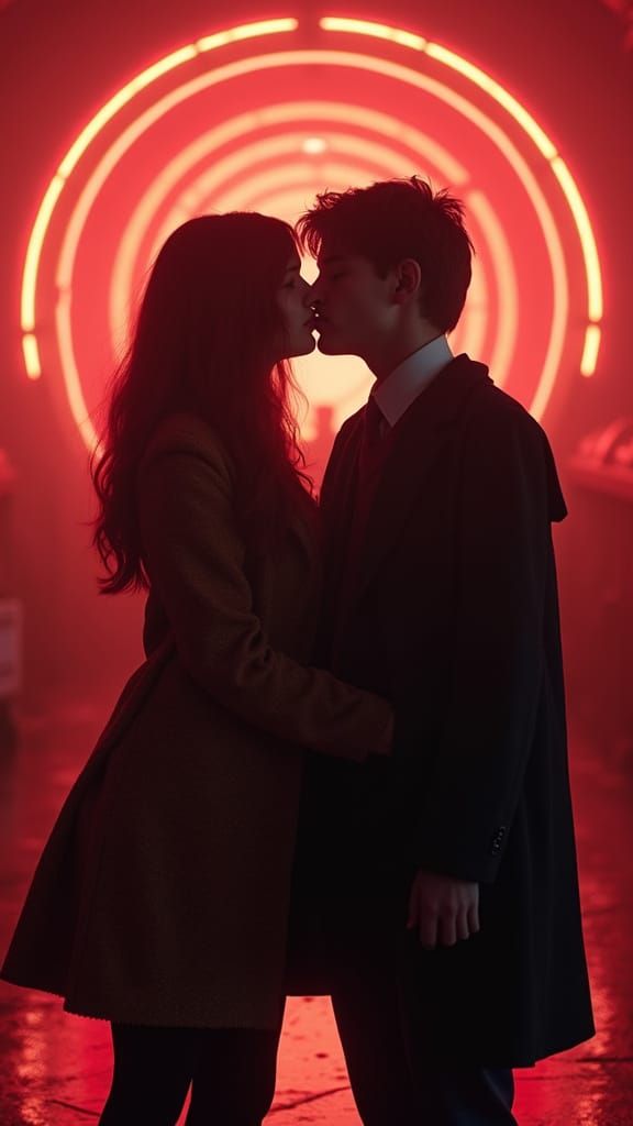 Harry Potter and Ginny Weasley in Retrofuturistic Scene