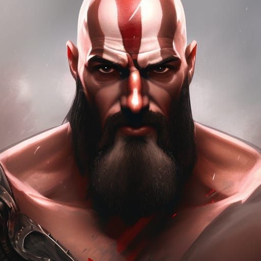 Kratos Portrait in Hyperdetailed Digital Art Style