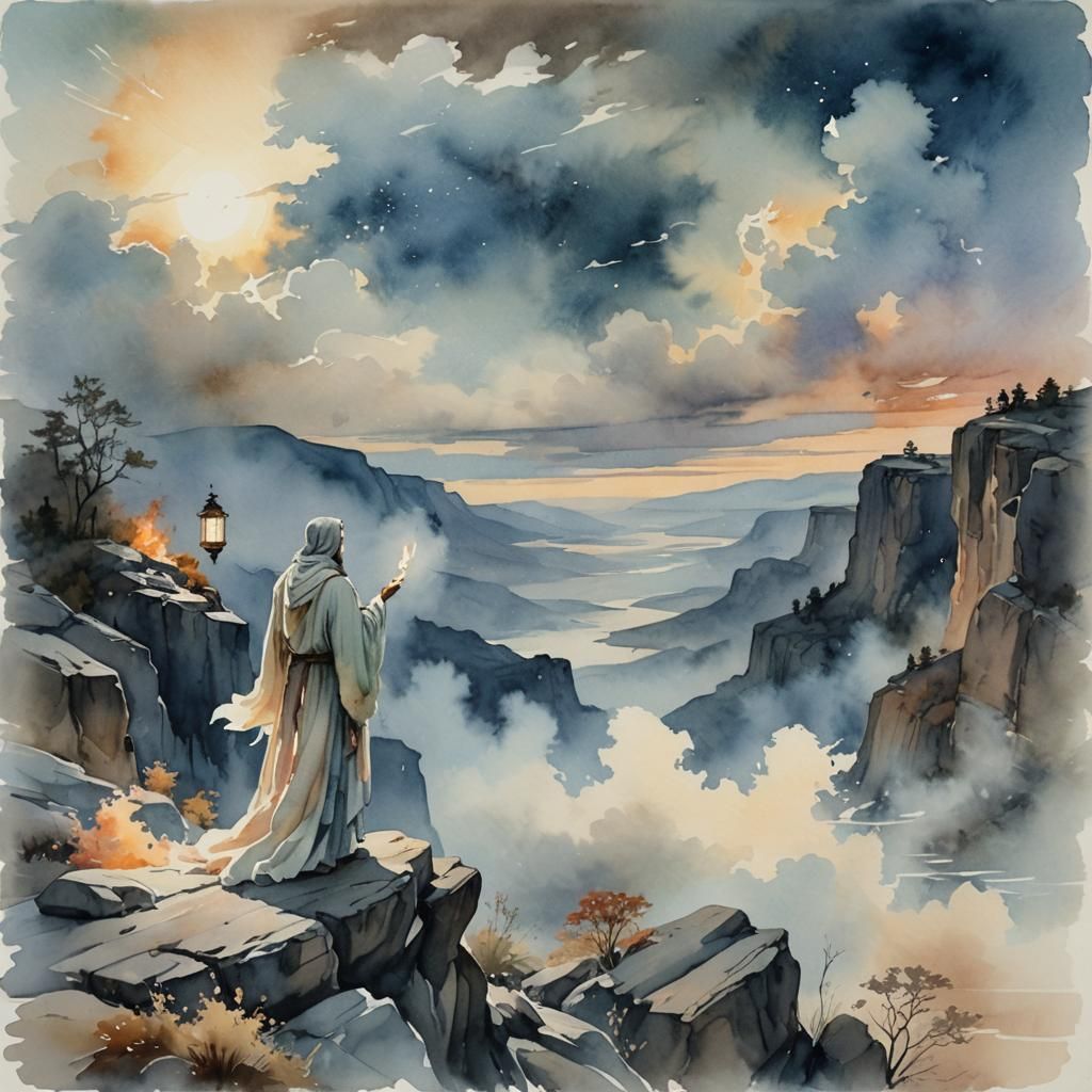 Ethereal Watercolor Landscape of Ghost and Bride