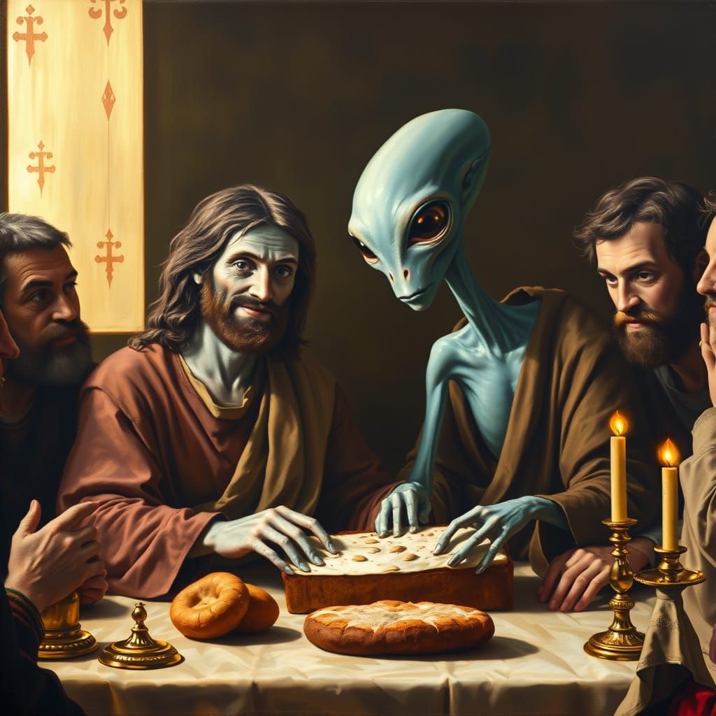 Alien Observes the Last Supper with Curiosity