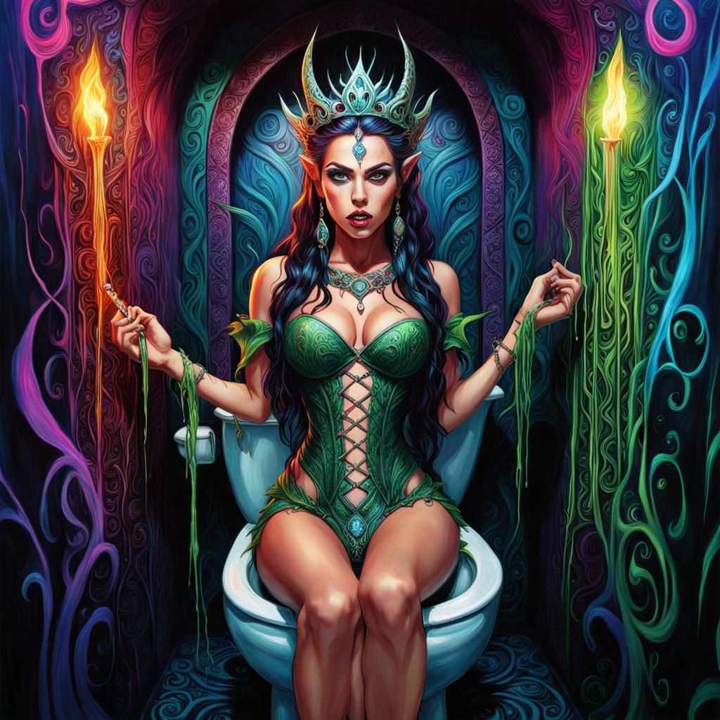 Elvish Princess on Toilet, Psychedelic Digital Art