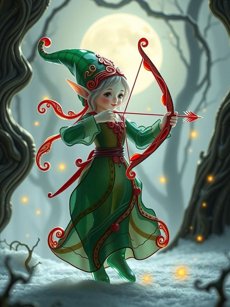 Glass Elf Archer in Ethereal Forest Scene