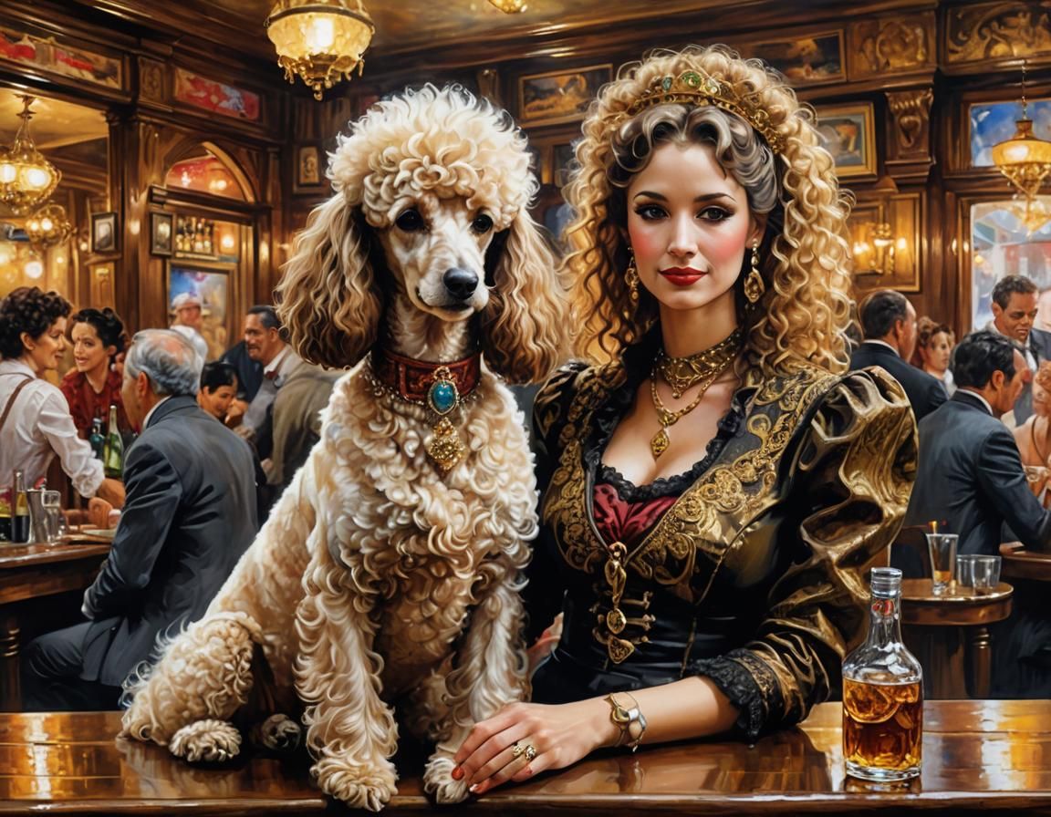 Barmaid Poodle Fusion in Old Western Saloon