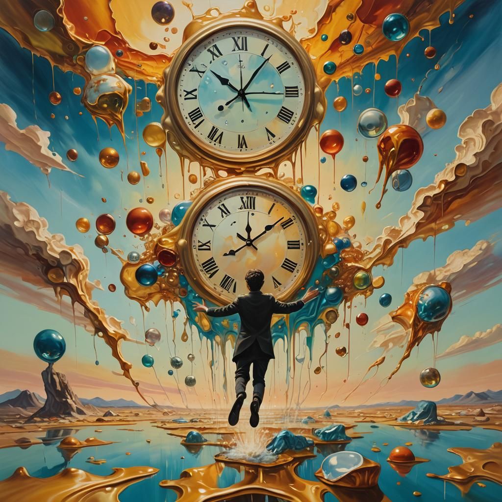 Surreal Floating Figure in Dreamlike Landscape