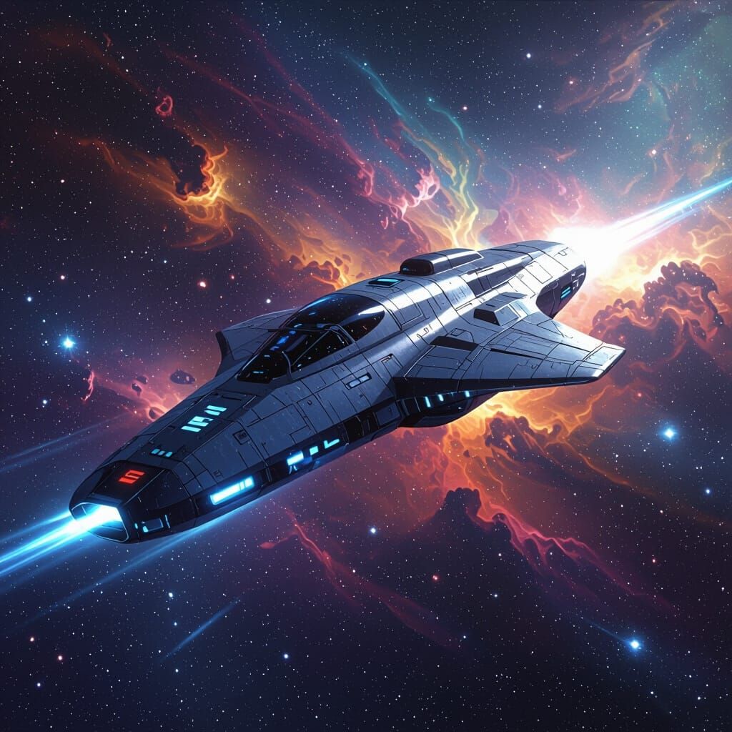 Futuristic Spaceship Soaring Through Deep Space