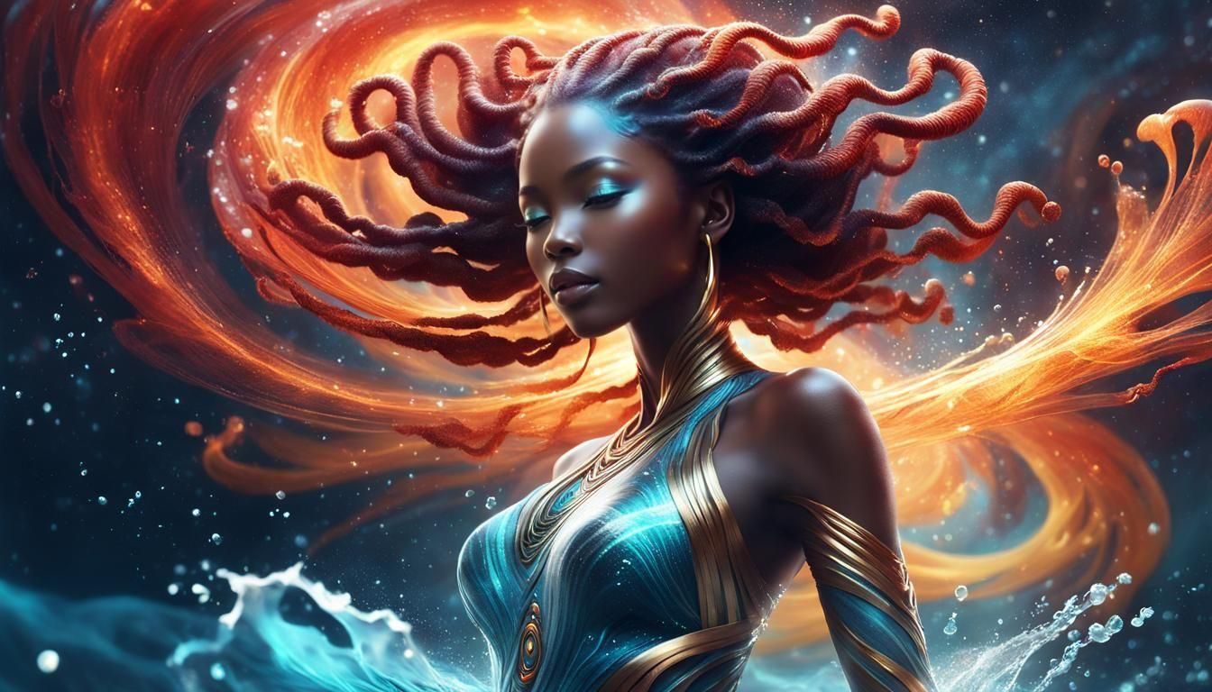 Glowing Liquid Water African Female Elemental