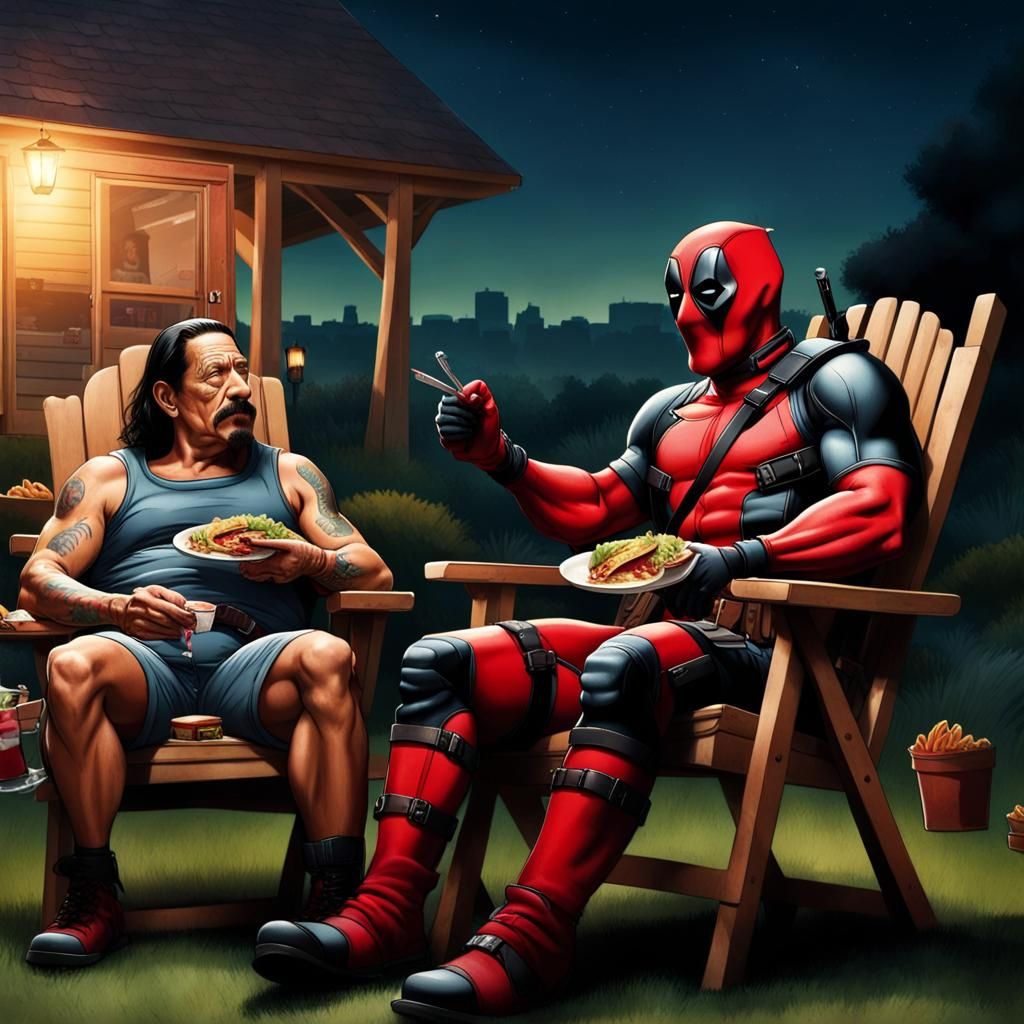 Danny Trejo and Deadpool Hanging Out and Eating Tacos