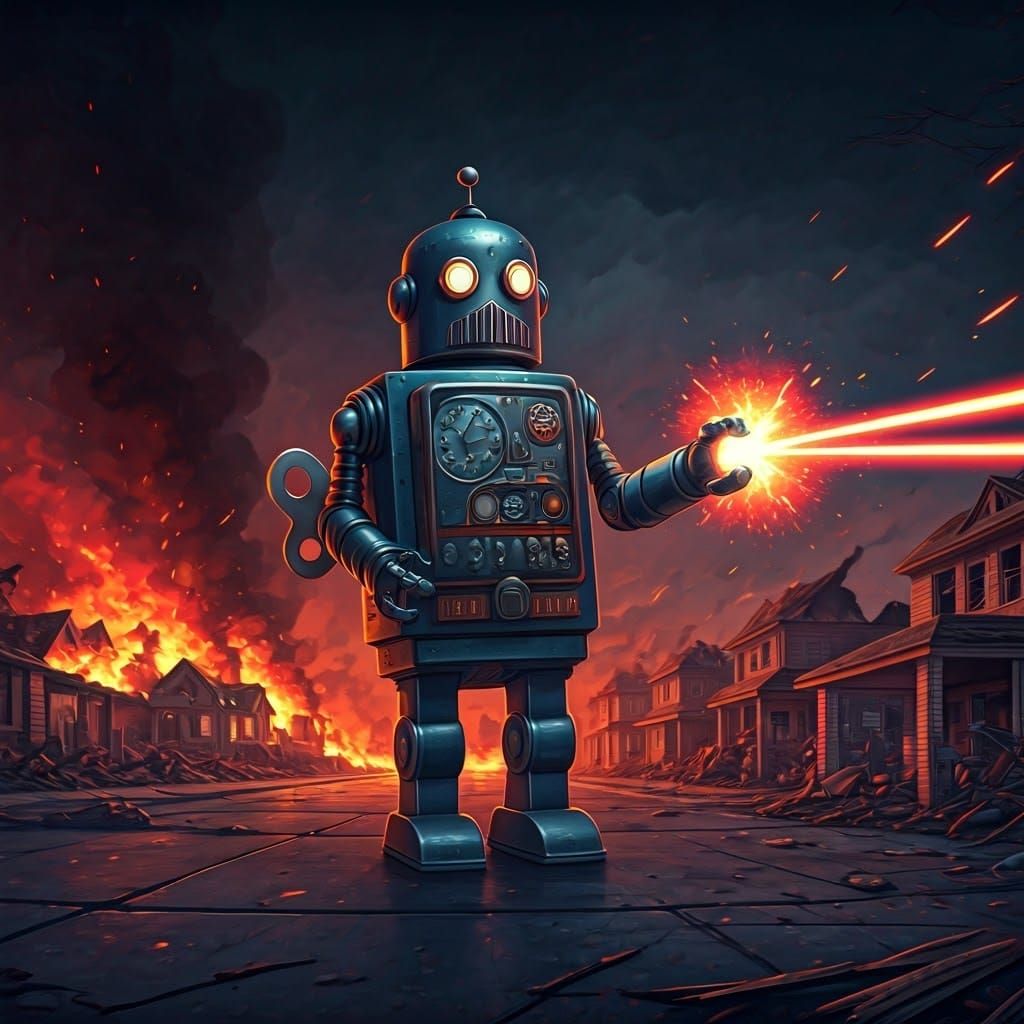 Toy Robot Annihilation: Cinematic Dystopian Destruction