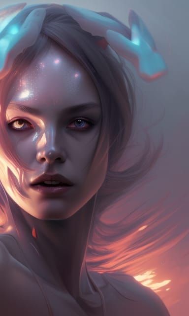 Detailed Demon Girl Portrait in Art Nouveau Style