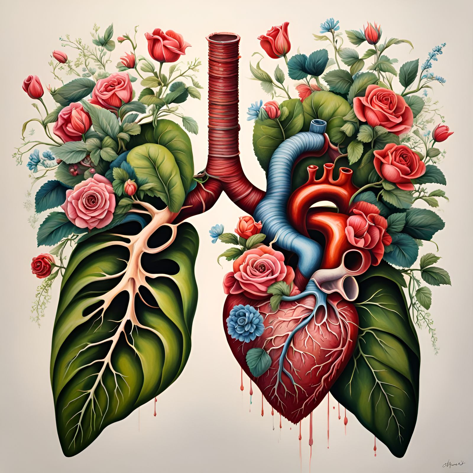 Botanical Anatomy: Floral Lung Heart Painting