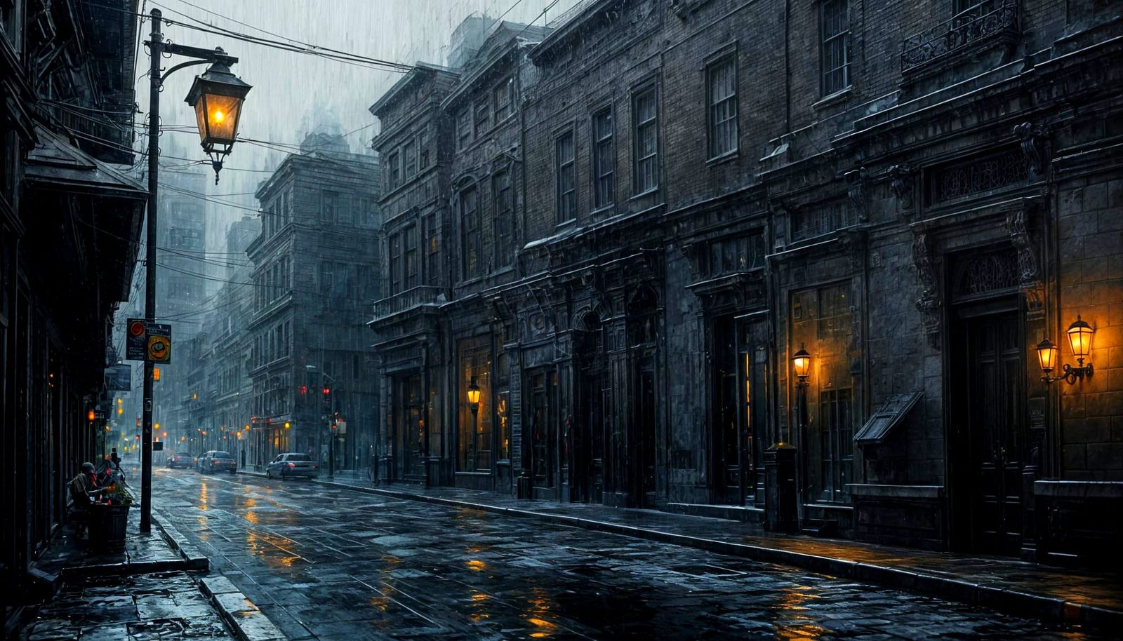 Fantastical Urban Scene with Vibrant Accents